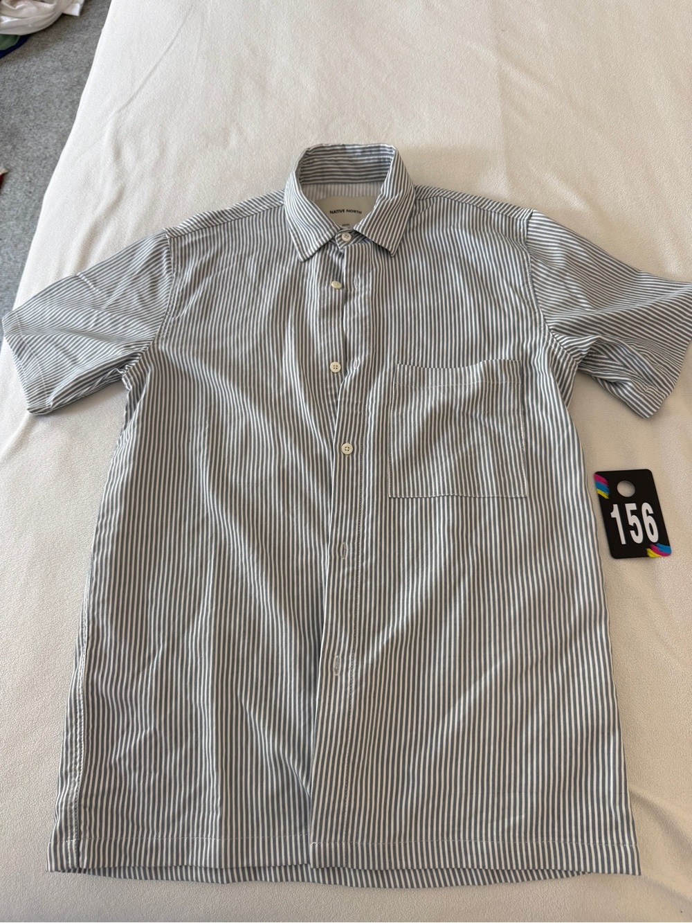 Casual Short-Sleeve Striped Dress Shirt - Blue & White